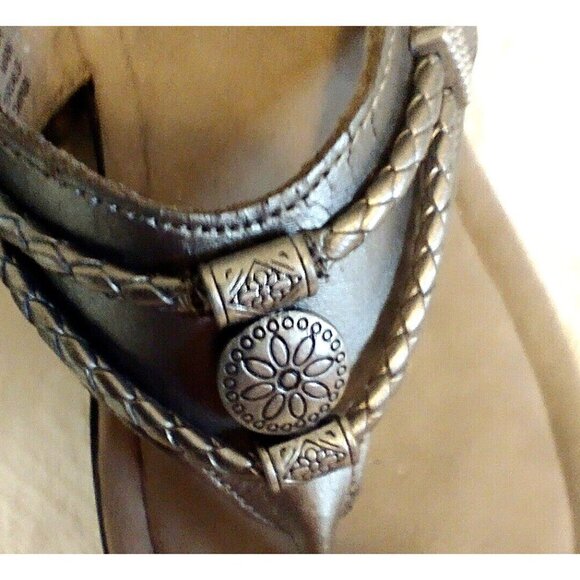 Minnetonka Silverthorne Sandals Women's Pewter Leather Low Wedge Flip Flops - 9M - Picture 4 of 8